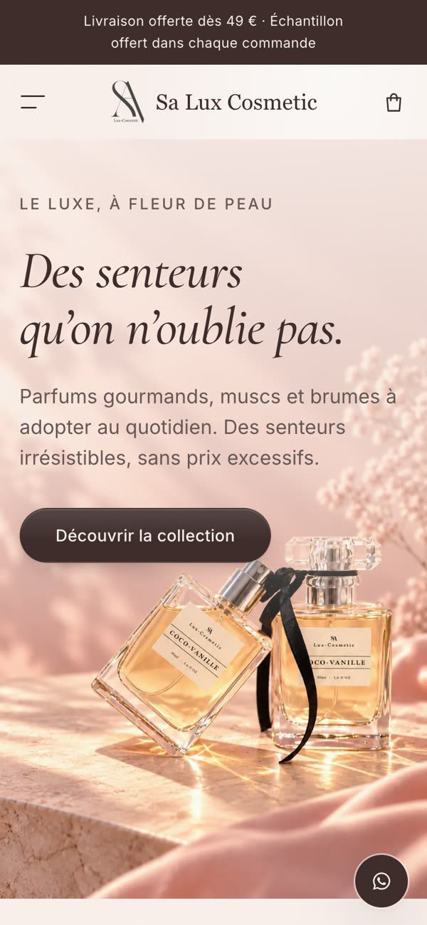 Accueil de Sa Lux Cosmetic sur téléphone
